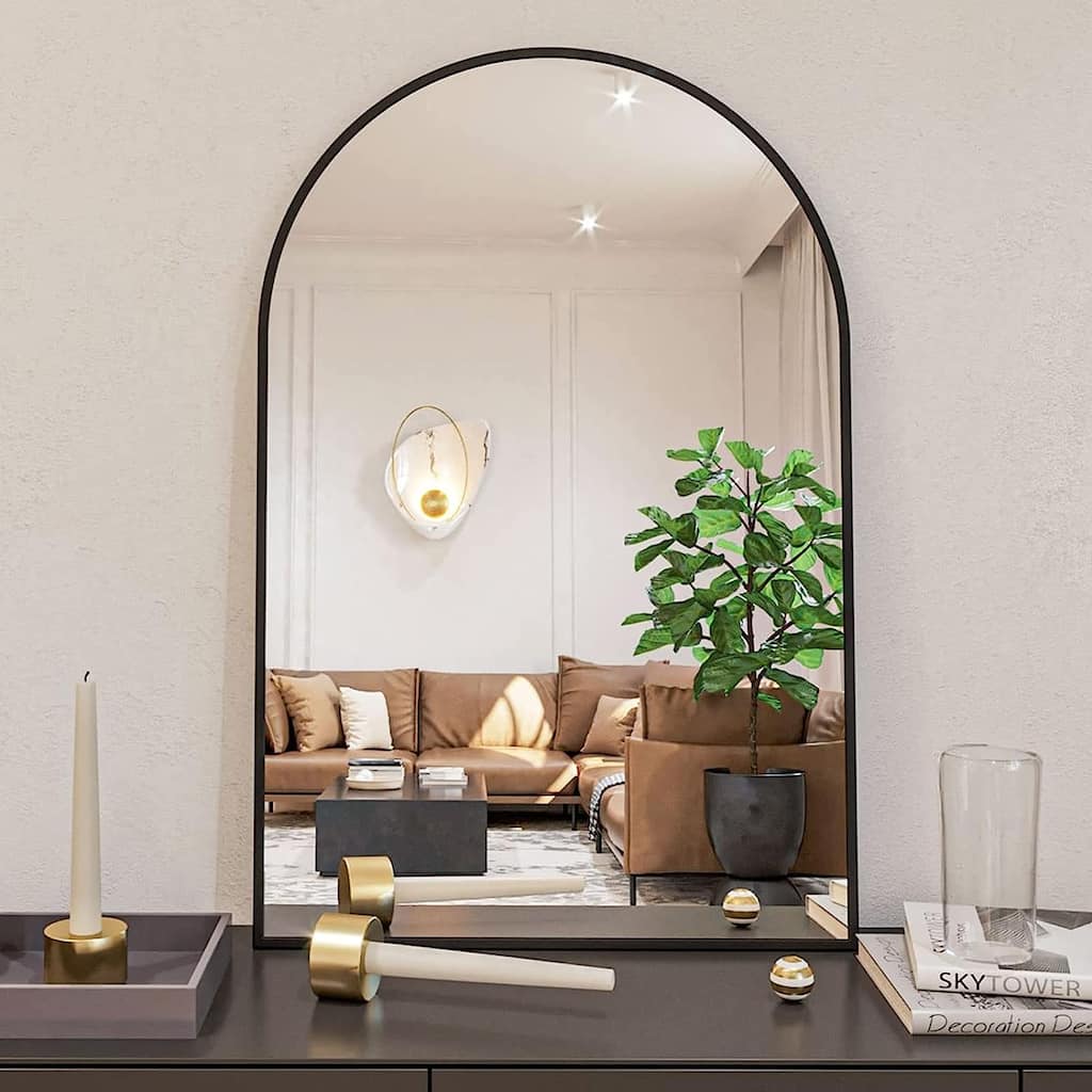 24x36 Inch Metal Framed Arched Bathrrom Mirror For Wall
