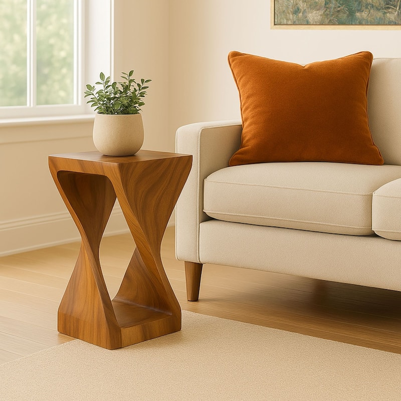Natural Wood Sculpted End Table by East at Main