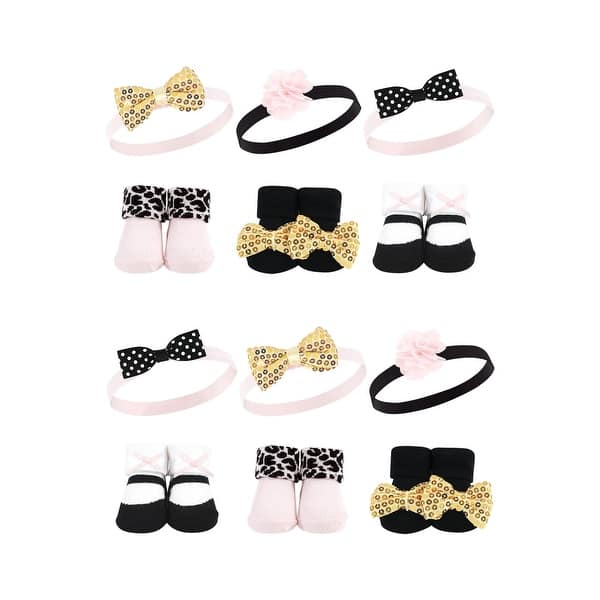 slide 1 of 1, Hudson Baby Infant Girl 12Pc Headband and Socks Giftset, Gold Sequin, One Size - Gold Sequin Gold Sequin - One Size