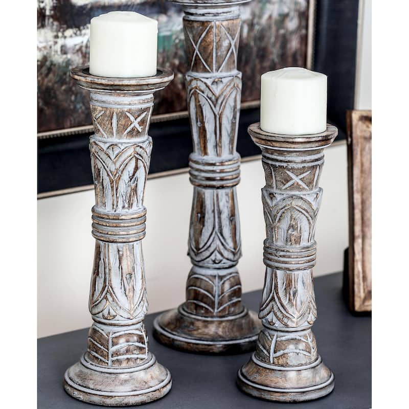 Mango Wood Candle Holder - Set of 3 Light Brown - Roche River Decor