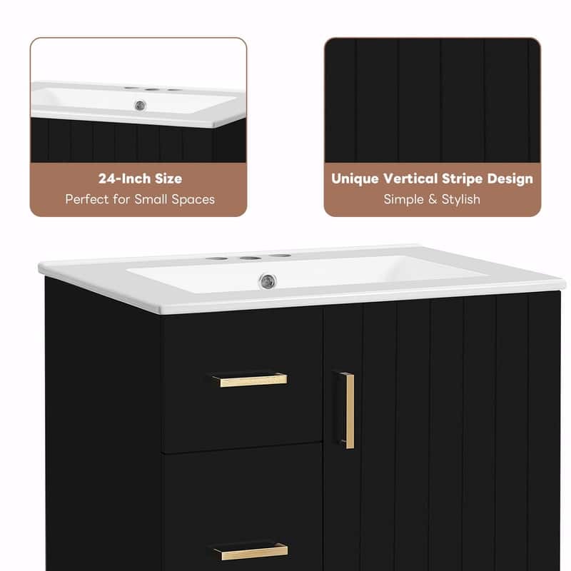 24" Modern Bathroom Vanity with Sink, Small Bathroom Sink Cabinet