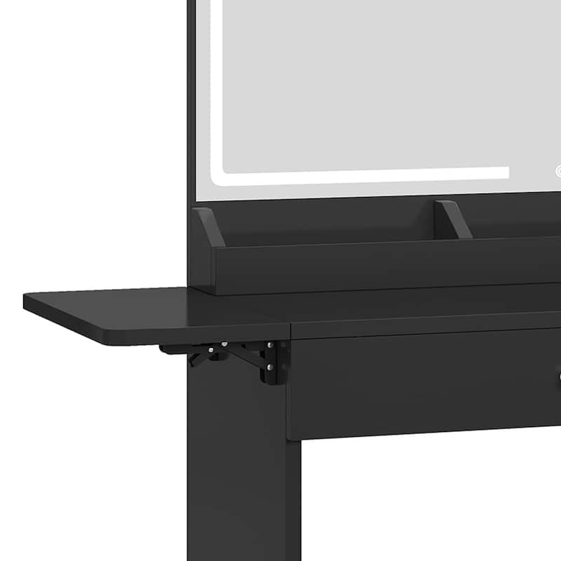 Moasis Makeup Vanity Desk with Mirror and RGB Lights & Extral Foldable Desk