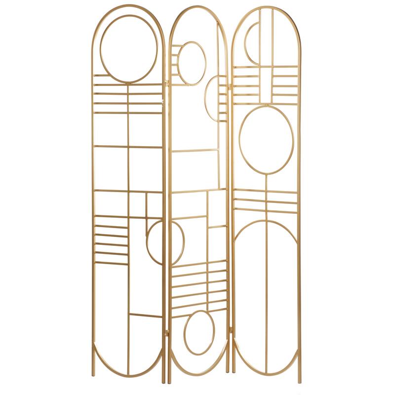 Metal Geometric Hinged Foldable Arched Partition 3 Panel Room Divider Screen - Gold - Roche River Decor - 1"Wx50"Lx69"H