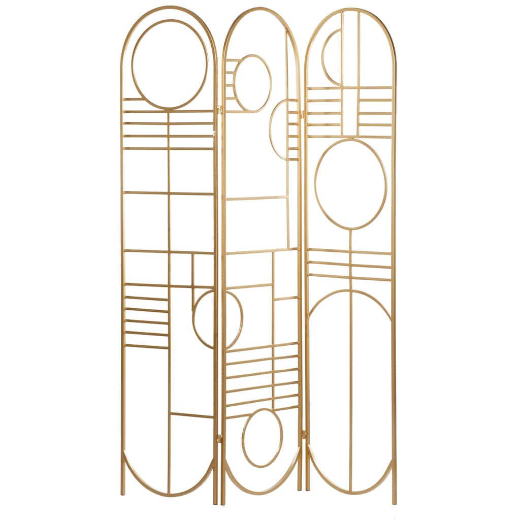 Metal Geometric Hinged Foldable Arched Partition 3 Panel Room Divider Screen - Gold - Roche River Decor - 1"Wx50"Lx69"H