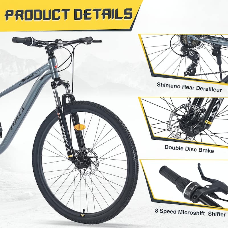 27.5 Inch Wheels 8 Speed Mountain Bike, Front Suspension,Grey