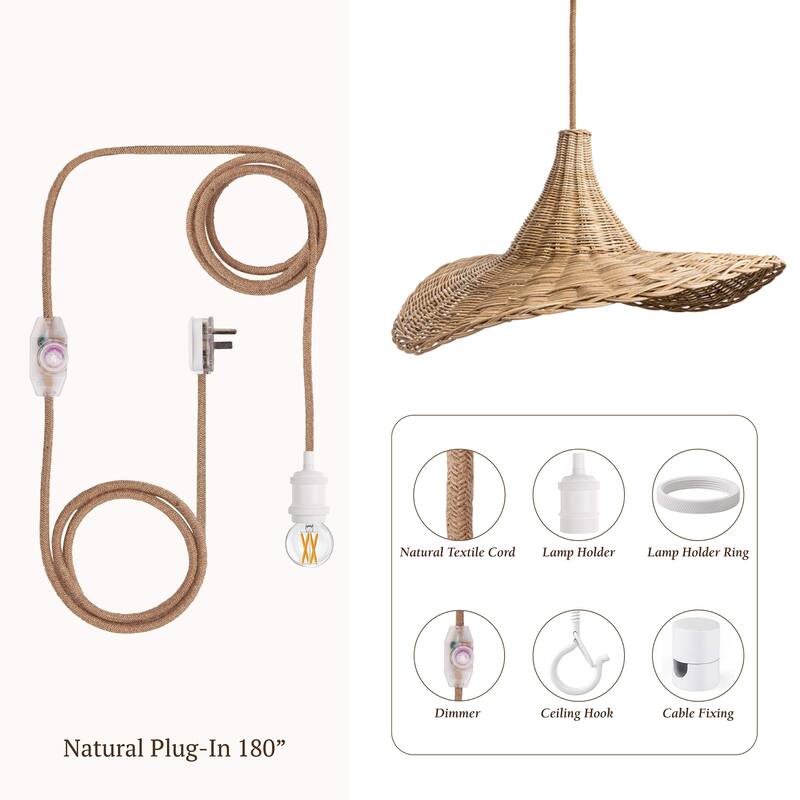 Zen Rattan Pendant Light Natural Medium Sculptural Handwoven Hanging Light For Modern, Transitional, Farmhouse, Boho Room Decor