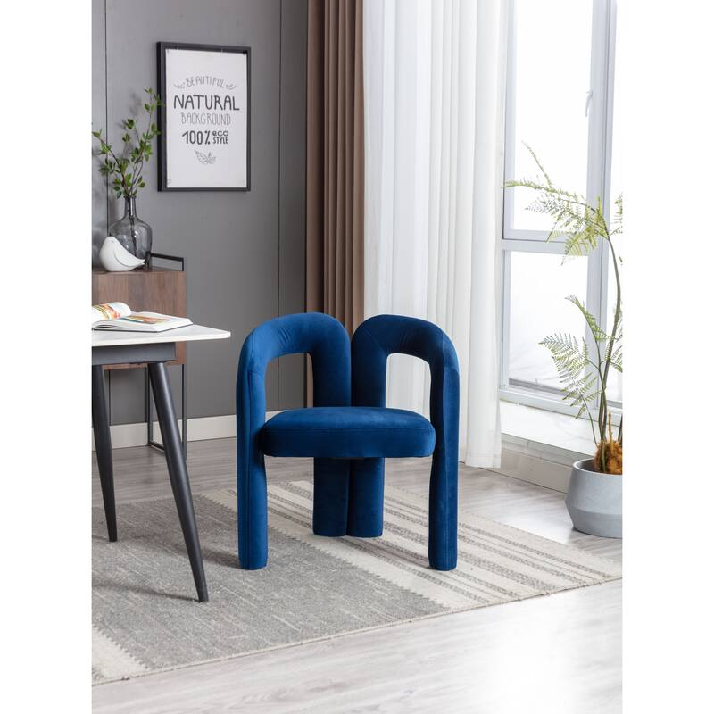 Navy Modern 25.2" Upholstered Accent Chair with Curved Circular Backrest and High-Density Foam (Set of 2)