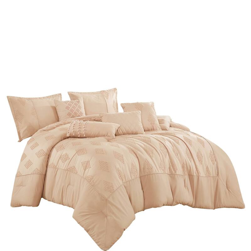 7 Piece Beige Boho Geometric Bedding Comforter Set