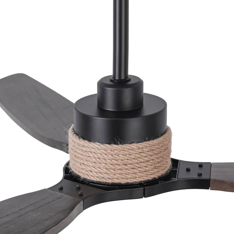 Parrot Uncle 56" Transition Black Solid Wood Jute 3CCT LED Ceiling Fan with Light and Remote