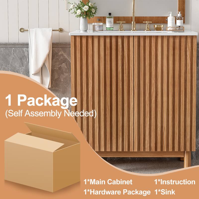 29.9 Inch Single Sink Bathroom Vanity / 59.8 Inch Double Sink Bathroom Vanity, Bathroom Storage Cabinet with Ceramic Sink