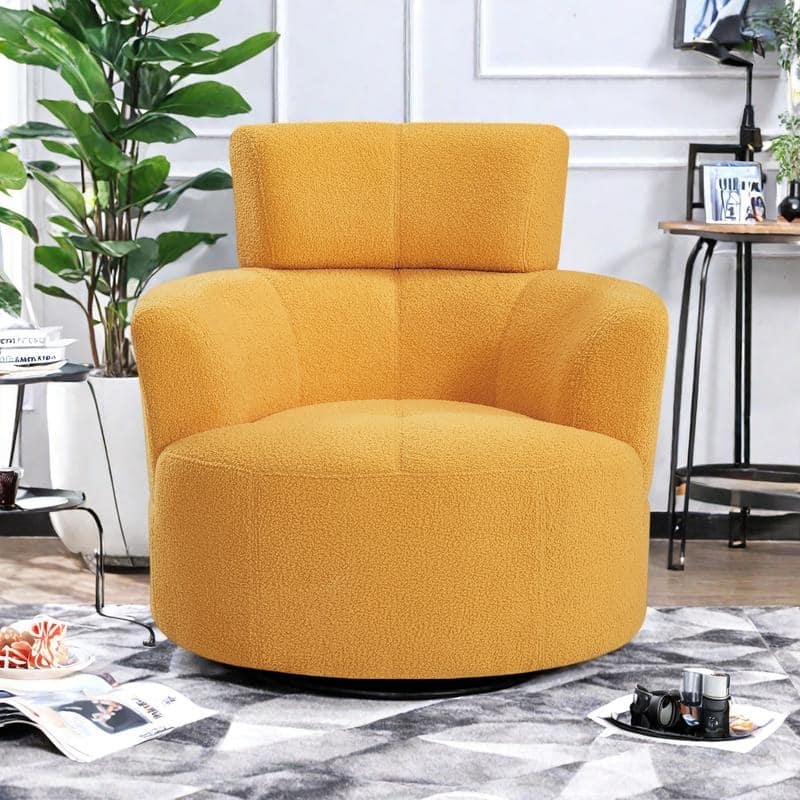 Polyester Barrel Swivel Chair with 360° Rotation, and Adjustable Headrest & Berber Fleece Upholstery - 320lb Capacity