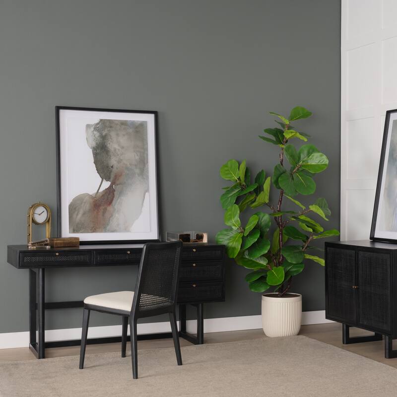 Grier 62.0L x 22.0W x 30.0H Medium Brown Solid Wood W/Cane Office Desk