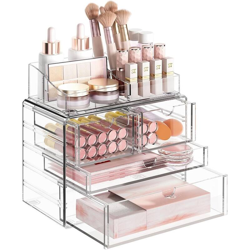3-Tier Clear Makeup Organizer with Drawer - 4 Tier