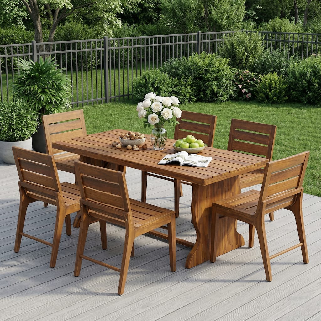 Christopher Knight Home - Patio 7-Piece Dining Set with 70" Wooden Table and 6 Dining Chairs