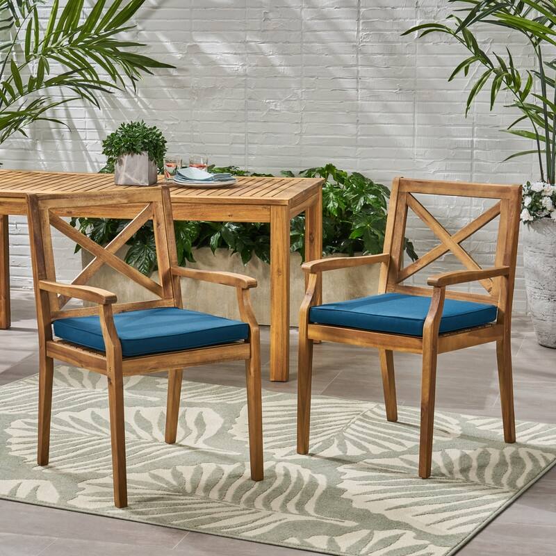 2-Piece Acacia Wood Outdoor Dining Chairs with Cushions for Patio, Garden & Poolside