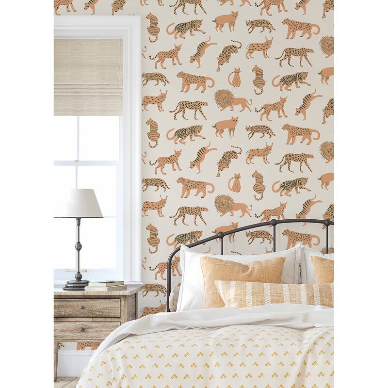 Leah Duncan Tangerine Kitty Kitty Peel & Stick Wallpaper