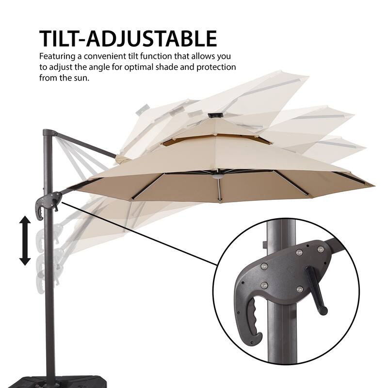 Furniture of America Spring II 10-foot LED Tube Lights Steel Cantilever Offset Tilt Roma Umbrella