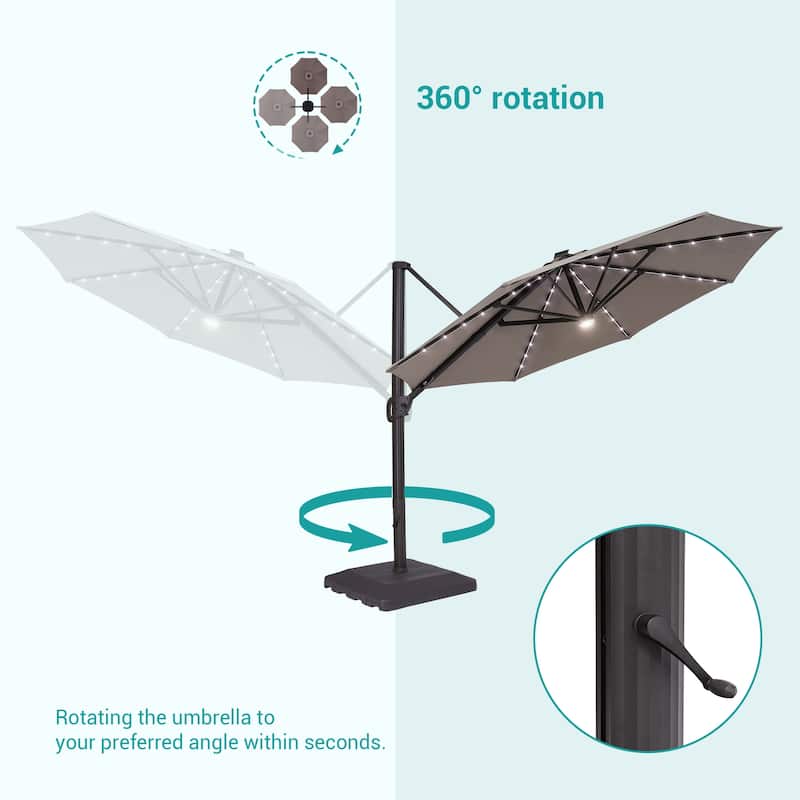 Bonosuki 11Ft Aluminum LED Cantilever Patio Umbrella with Base for Patio Deck Garden