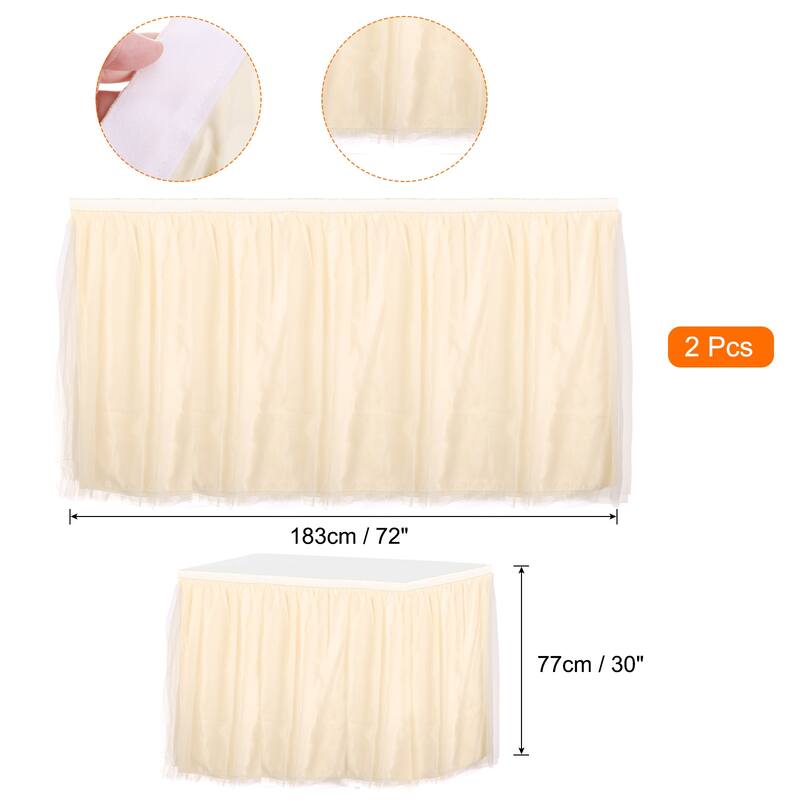 2 Pcs 6ft Tulle Table Skirt Tutu Tablecloth for Party Table Decoration - 72 x 30 inch - Champagne