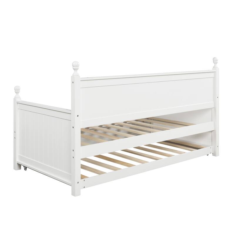 Twin Size White Wood Daybed with Trundle, Space-Saving Dual-Use Bed Frame