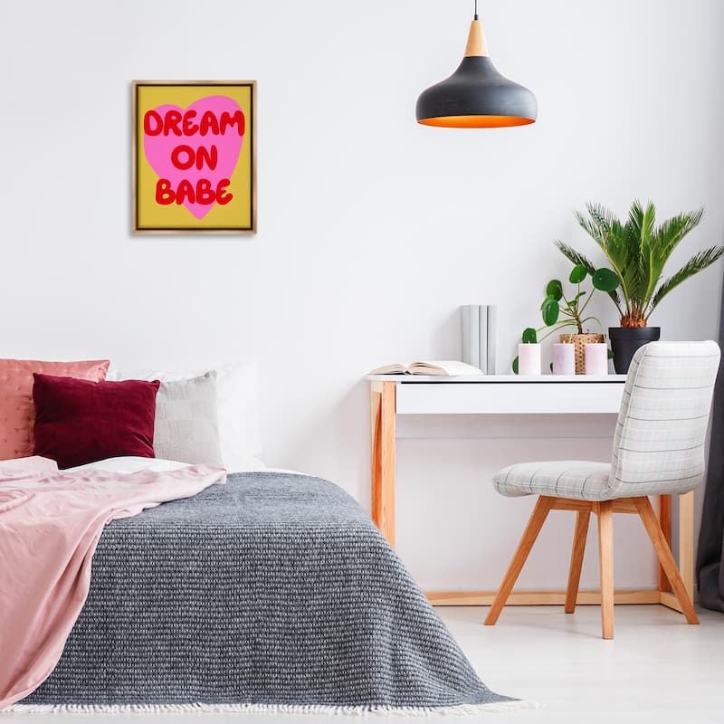 Stupell Dream On Babe on Yellow Framed Floater Canvas Wall Art Design By House of Lulu