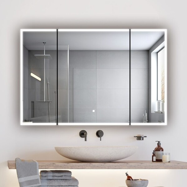 Bathroom mirror with electrical outlet outlet