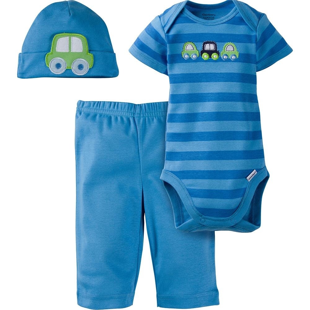 GERBER Baby Boys 3-Piece Bodysuit Pant and Cap Set