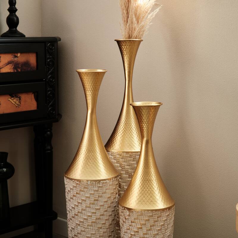 Floor metal vase modern decoration home woven pattern metal vase 3-piece set gorgeous home decoration large glazed metal vase