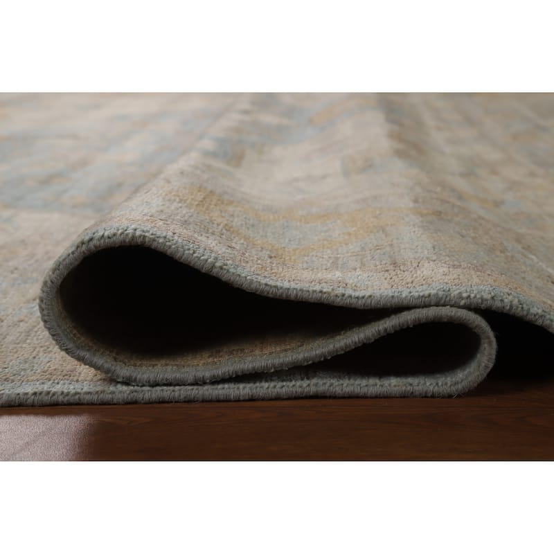 Hand Knotted Oriental 100% Wool Carpet Transitional Floral Navy Blue & Blues Oushak Area Rug - 9' 8'' X 8' 7''
