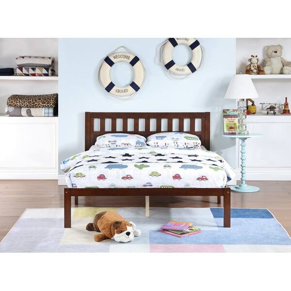 slide 2 of 7, Full Size Dark Walnut Wood Bed Platform Frame with Headboard Walnut - Full