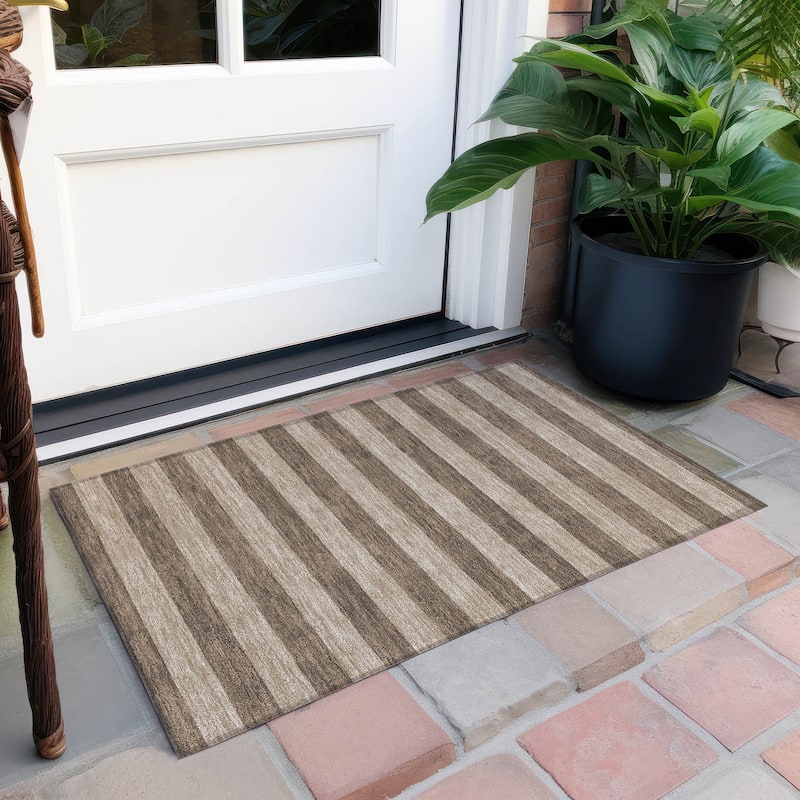Machine Washable Indoor/ Outdoor Cabana Stripe Chantille Rug - Coffee - 1'8" x 2'6"