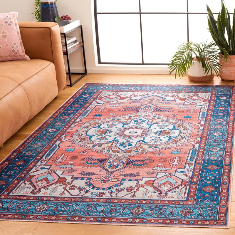 SAFAVIEH Arizona Celsina Machine Washable Slip Resistant Vintage Oriental - 3' x 5' - Rust/Navy - Rectangle
