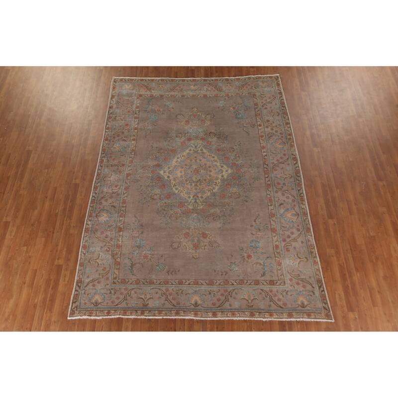 Distressed Over-Dyed Tabriz Persian Vintage Rug Oriental Wool Carpet - 8'1"x 11'0"