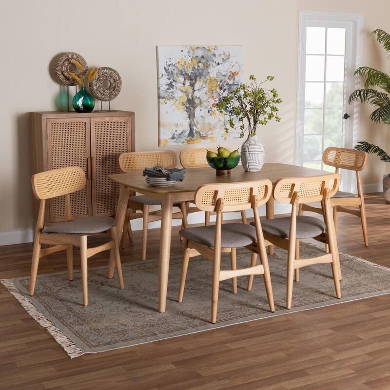 Tarana Mid-Century Modern Fabric and Finished Wood Dining Set