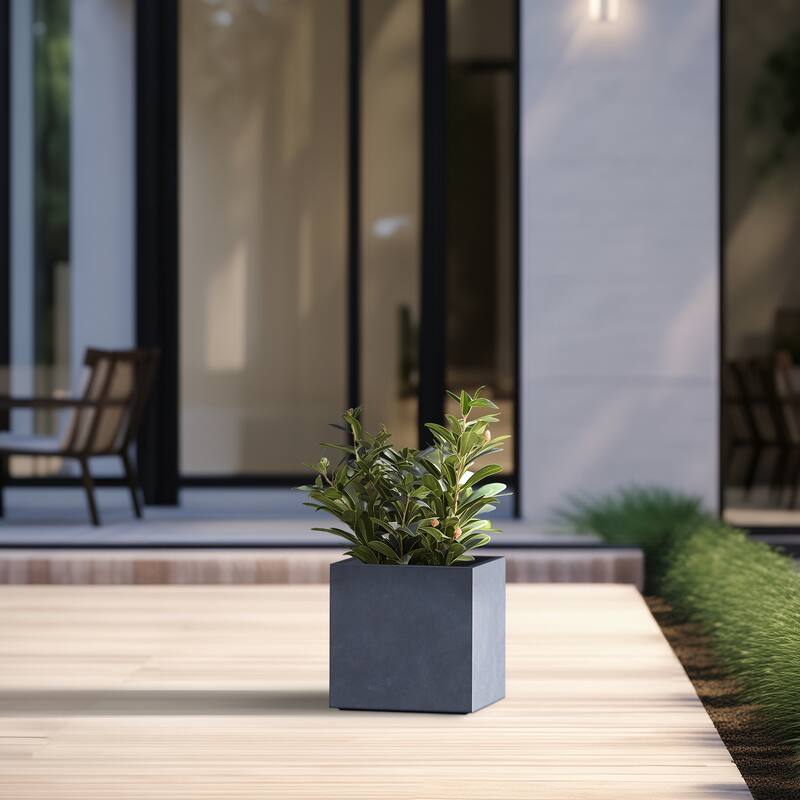 Tall Concrete Square Plant boxes / Large Indoor and Outdoor flower Planters - 10 Inch High - Granite Gray