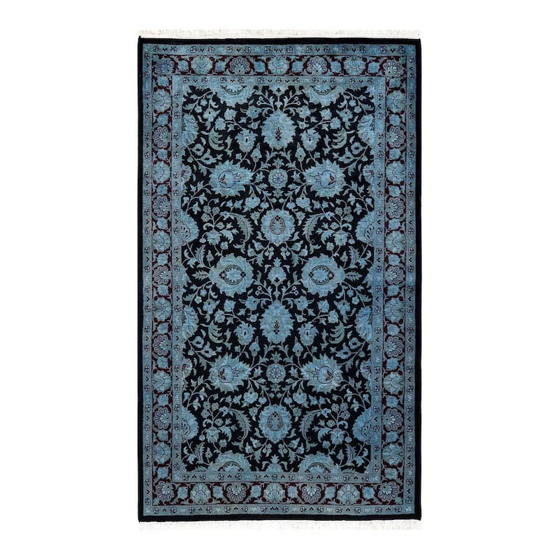 Overton Hand Knotted Wool Vintage Inspired Modern Contemporary Overdyed Blue Area Rug - 3' 1" x 5' 2"