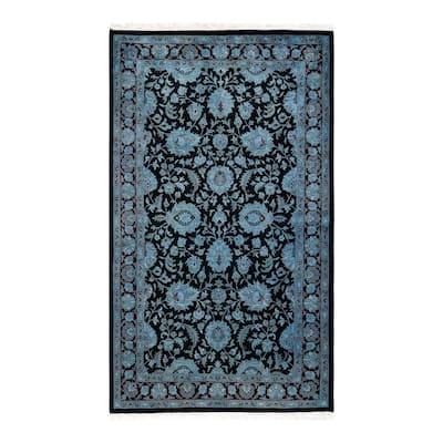 Overton Hand Knotted Wool Vintage Inspired Modern Contemporary Overdyed Blue Area Rug - 3' 1" x 5' 2"