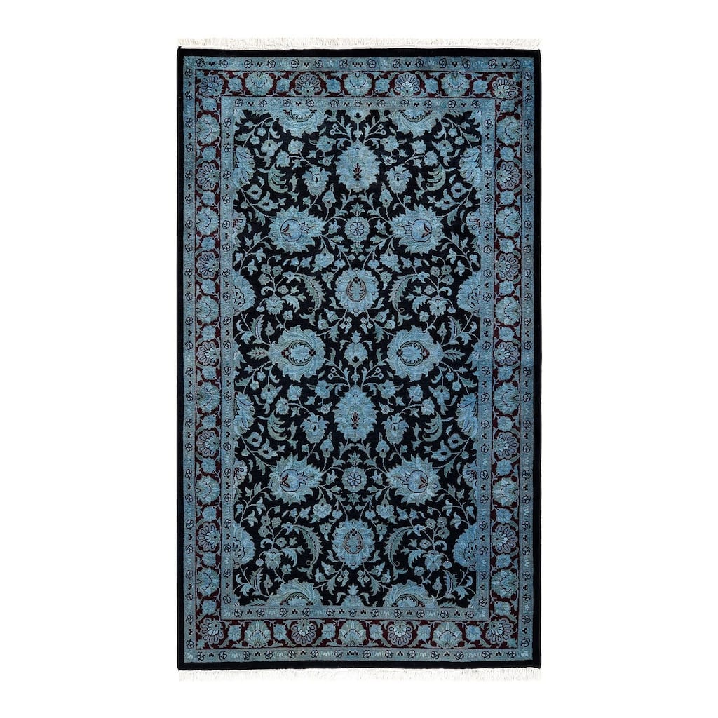 Overton Hand Knotted Wool Vintage Inspired Modern Contemporary Overdyed Blue Area Rug - 3' 1" x 5' 2"
