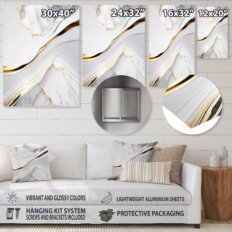 Designart 'Abstract Geode Waves Grey IV' Modern Waves Metal Wall Art