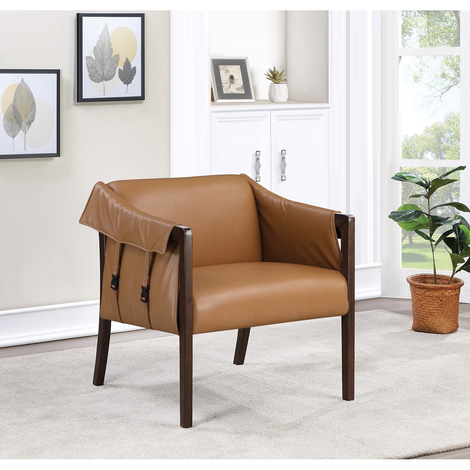 30.75 in.H Brown Finish Faux Leather Side Chair Piece of - 1 in