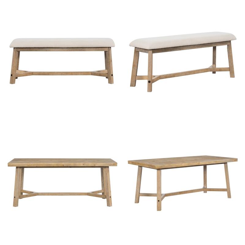 6-piece Retro Dining Set with Table,4 Upholstered Chair and Bench