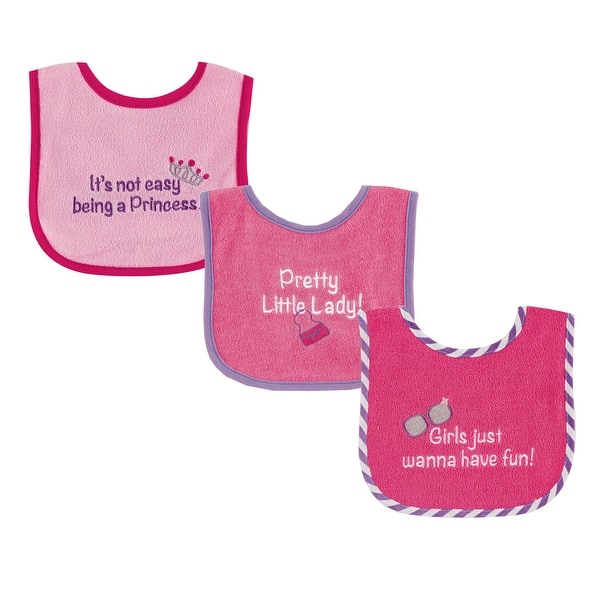 slide 1 of 1, Luvable Friends Baby Girl Cotton Terry Drooler Bibs with PEVA Back 3pk, Pretty, One Size - Pretty - One Size One Size - Pretty