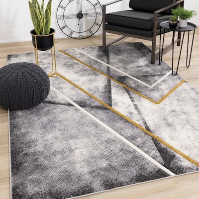Summit Collection - Grey/White/Yellow Modern Zigzag Rug