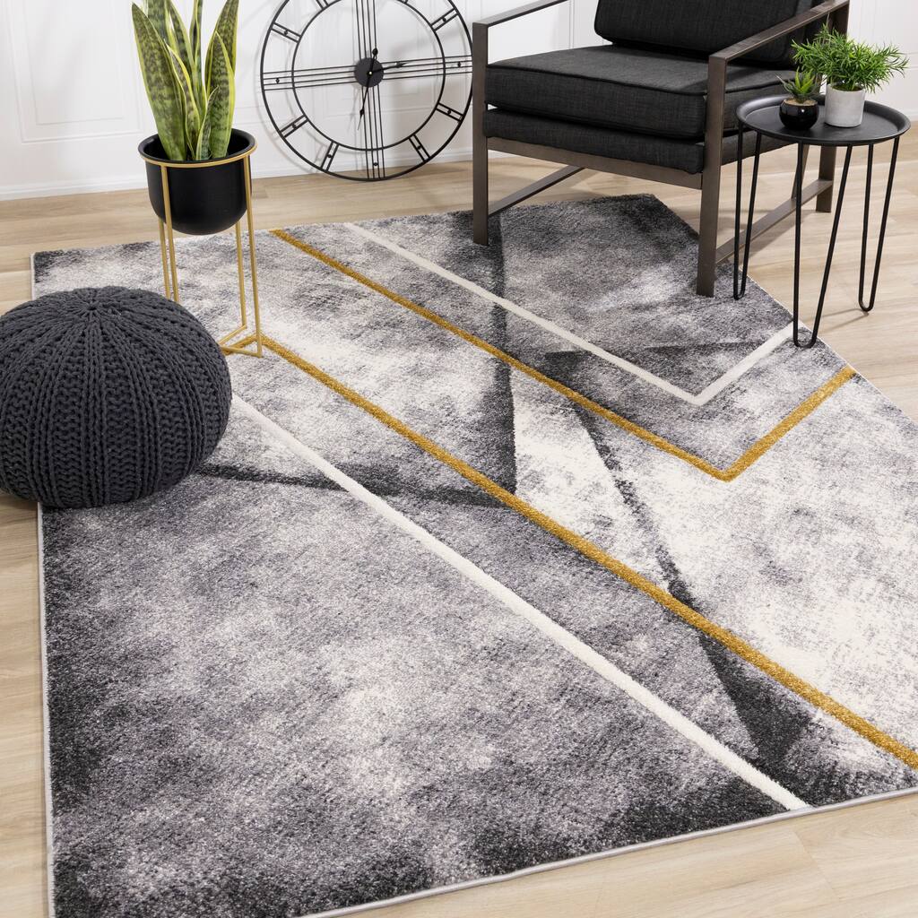 Summit Collection - Grey/White/Yellow Modern Zigzag Rug