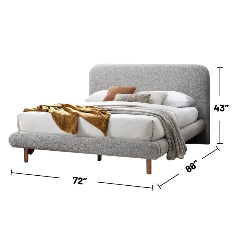 Upholstered Eastern King Bed with Wood Legs in Gray