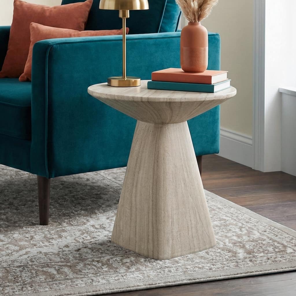 Furniture of America Karvyn Modern 18-inch Natural Stone Geometric Indoor Pedestal Side Table