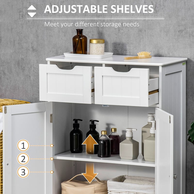 kleankin Freestanding Bathroom Storage Cabinet, Floor Cupboard with 2 Drawers, Adjustable Shelf