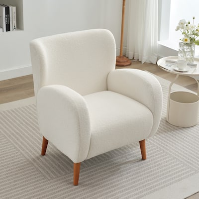 Beige Modern 28.75" Wingback Accent Chair with Solid Wood Legs and Durable Frame
