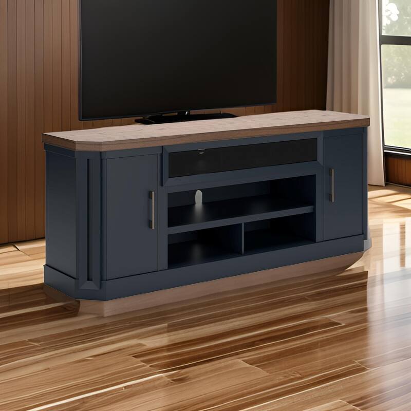 Docken TV Media Console, Open Fireplace Area, Blue Brown, 83 Inch
