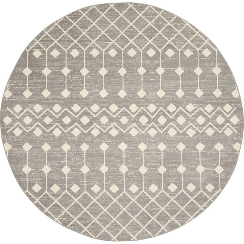 Porch & Den Muirfield Moroccan Bohemian Area Rug - 5'3" Round - Grey - Round